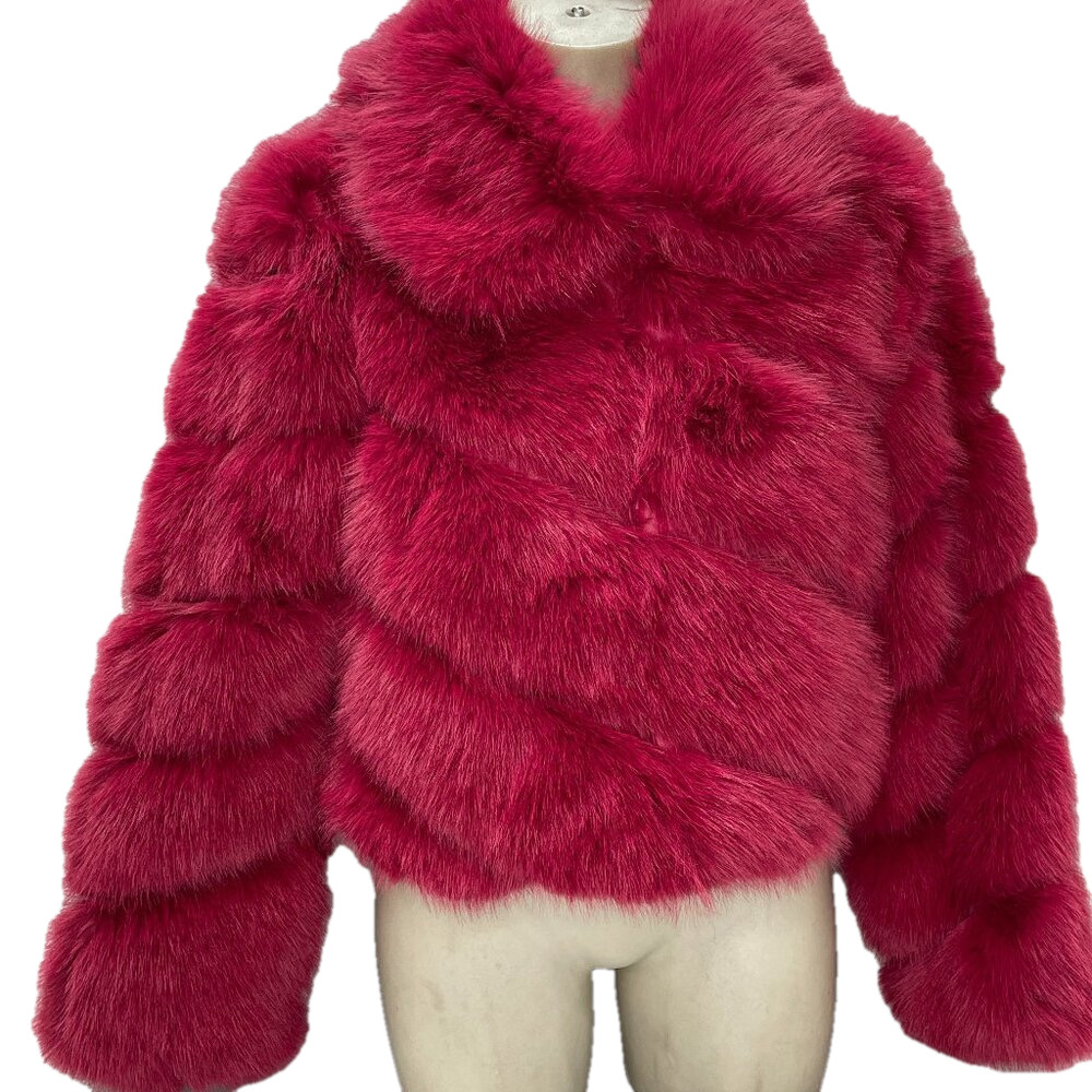 New Avec Les Filles Women's Coat Luxe Paneled Faux Fur Size M Raspberry